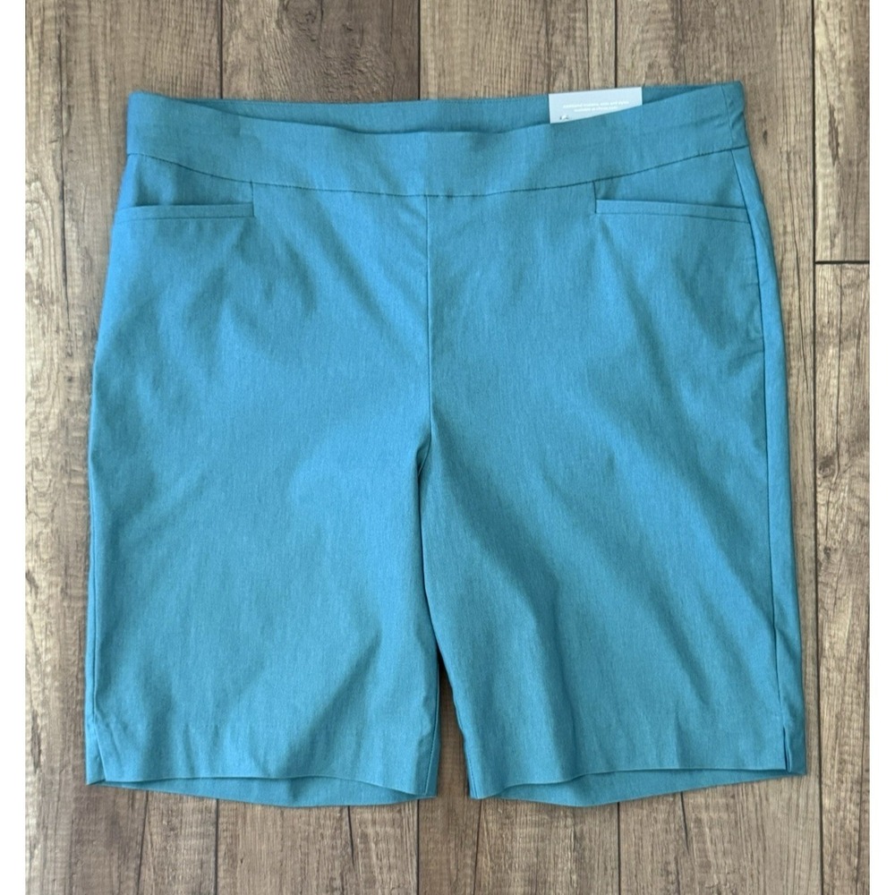 NWT Chico's SO SLIMMING Brigitte Shorts 3.5 US 18 Teal Pull On Pockets Stretch